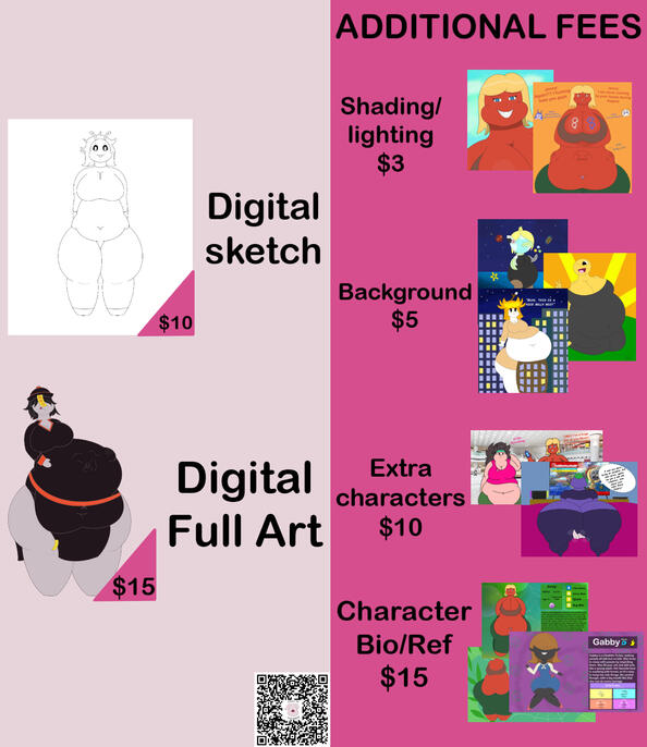 Here is my commission price sheet. All payment are through Paypal or Cashapp. If you have any question, please Dm me.