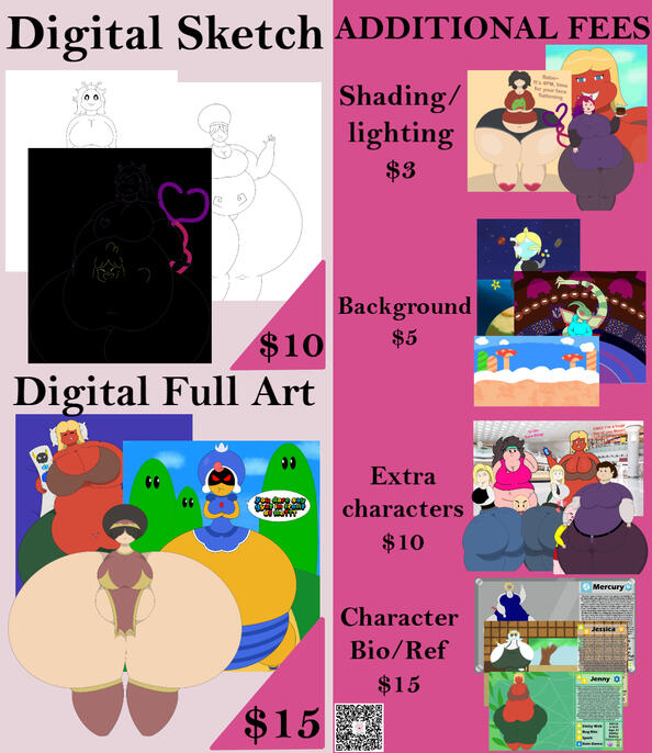 Here is my commission price sheet. All payment are through Paypal or Cashapp. If you have any question, please Dm me.